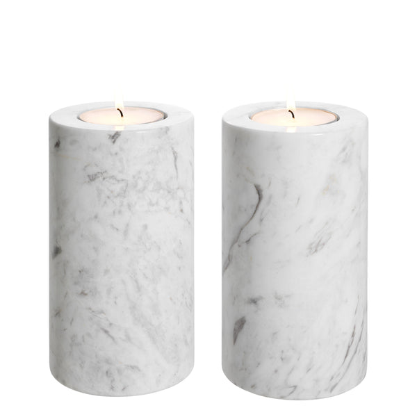 Tealight holder tobor M white marble set of 2